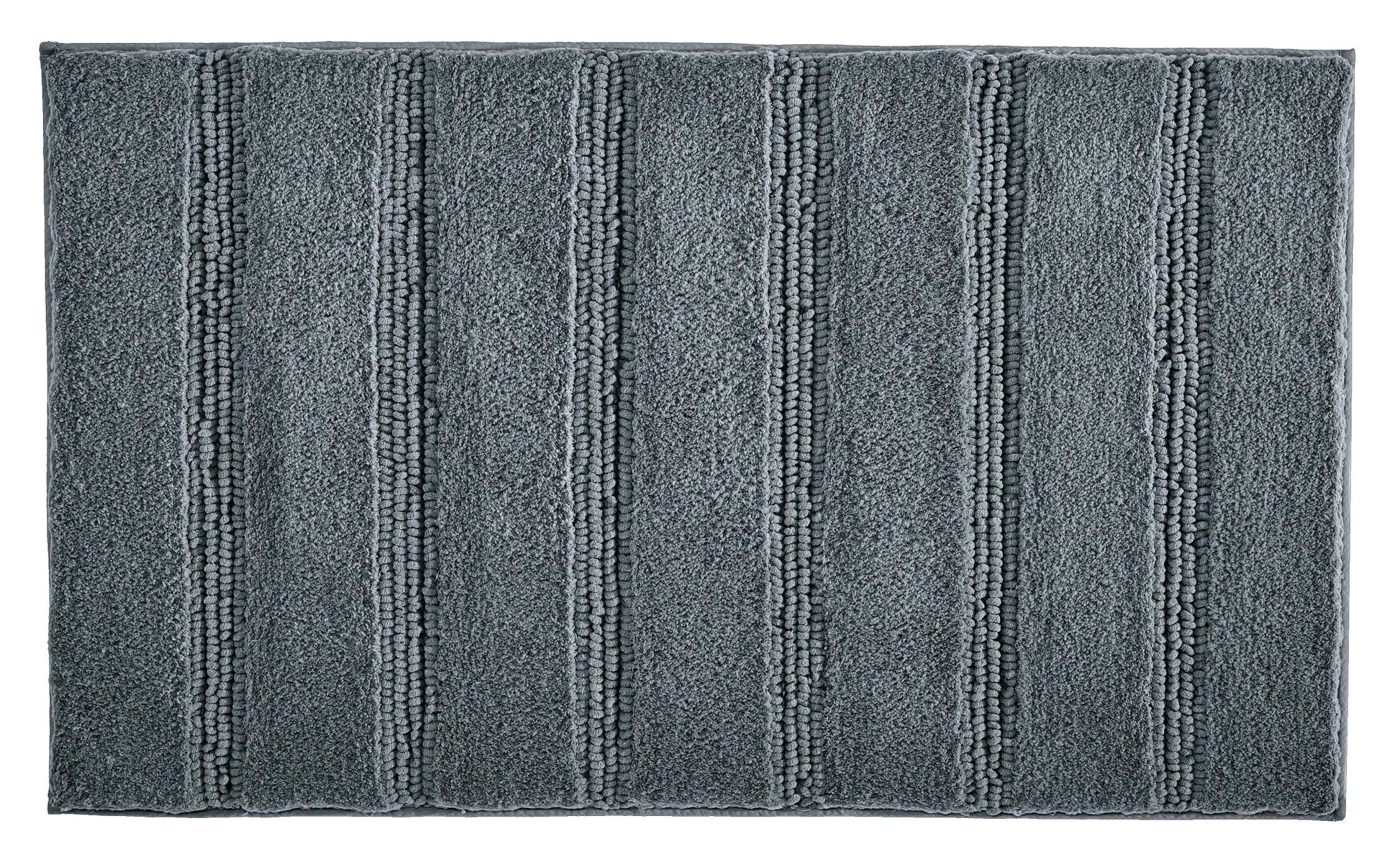 Graue Badematte mit breiten, hochflorigen Längsstreifen, Draufsicht
