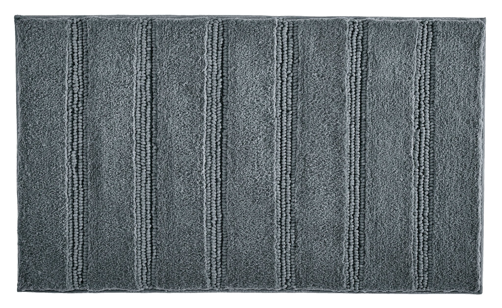 Graue Badematte mit breiten, hochflorigen Längsstreifen, Draufsicht