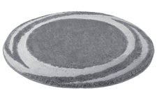 Runder grauer Badteppich mit hellgrauen, geschwungenen Ringmustern