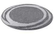 Runder Badteppich MYSTIC Anthrazit 100 cm mit kreisförmigem Muster in Grau auf weißem Hintergrund.
