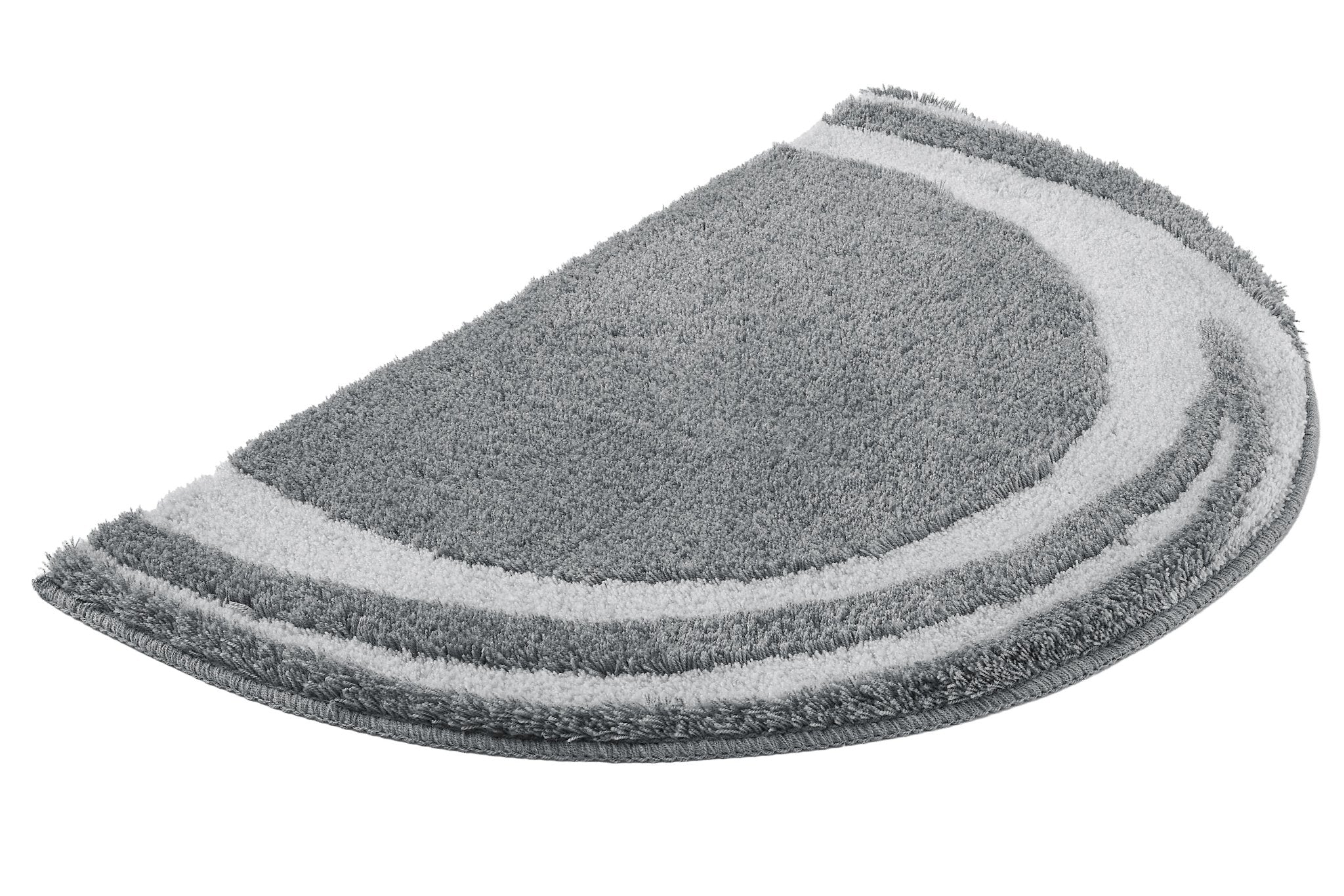 Badteppich MYSTIC Anthrazit 45 x 70 cm halbrund liegt einzeln auf weißem Hintergrund.