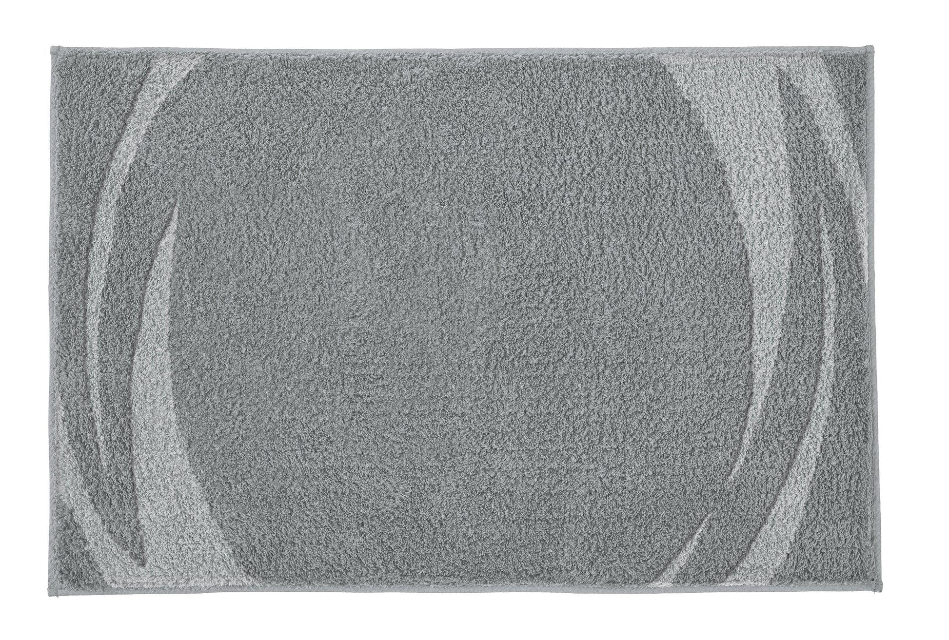 Badteppich MYSTIC Anthrazit 55 x 65 cm liegt rechteckig mit Muster auf hellem Hintergrund.