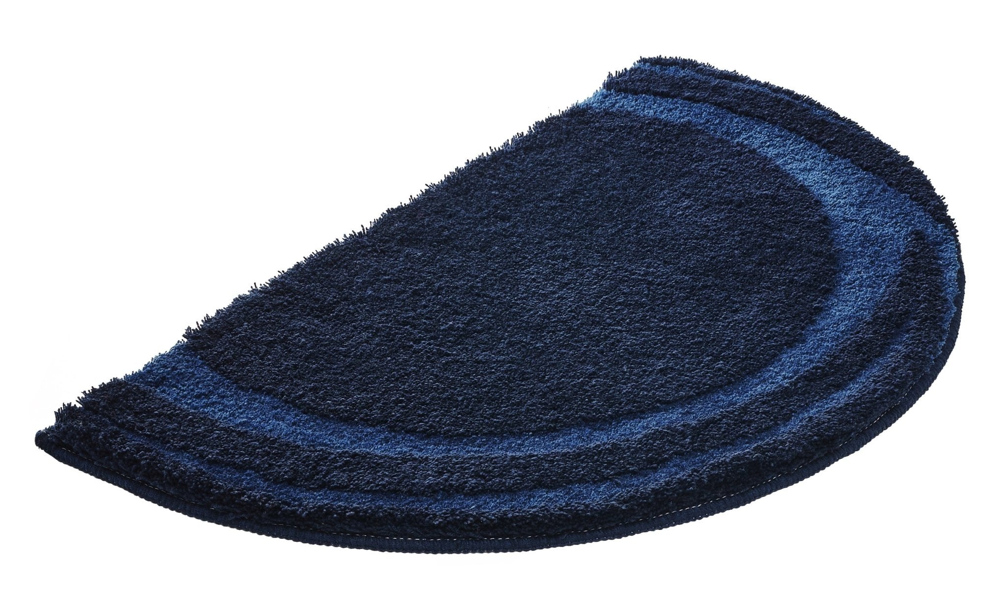 Badteppich MYSTIC Navy 45 x 70 cm, halbrund, in dunklem Blau mit breiter Bordüre dargestellt.