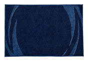 Badteppich MYSTIC Navy 70 x 120 cm zeigt eine blaue rechteckige Matte mit geschwungenem Muster.