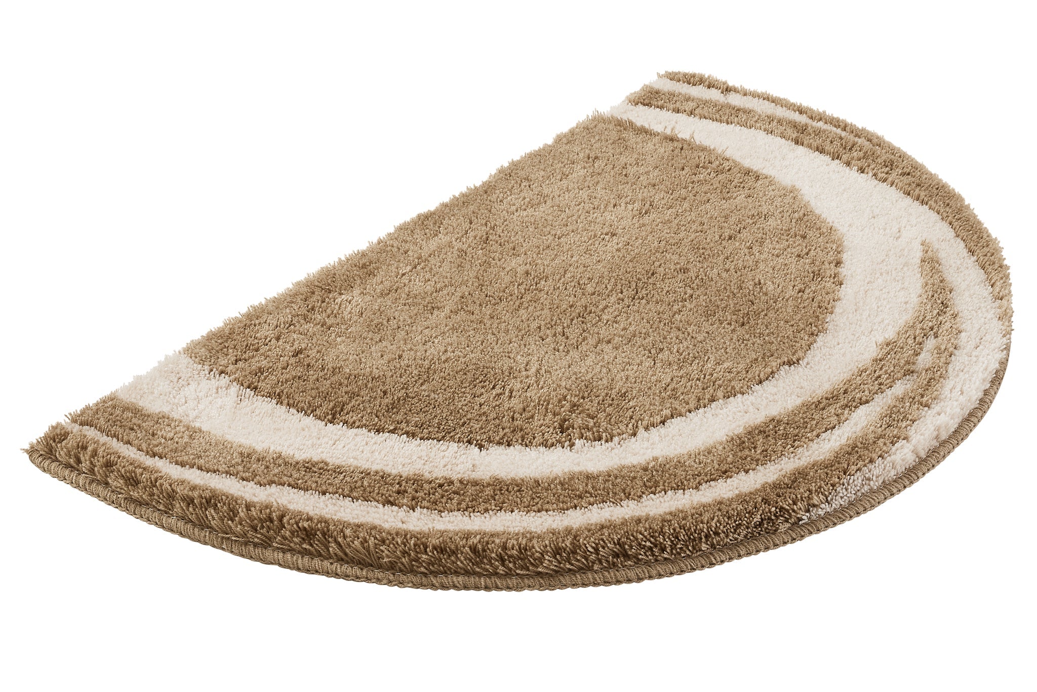 Halbrunder Badteppich in Beige und Creme mit geschwungenen Streifen
