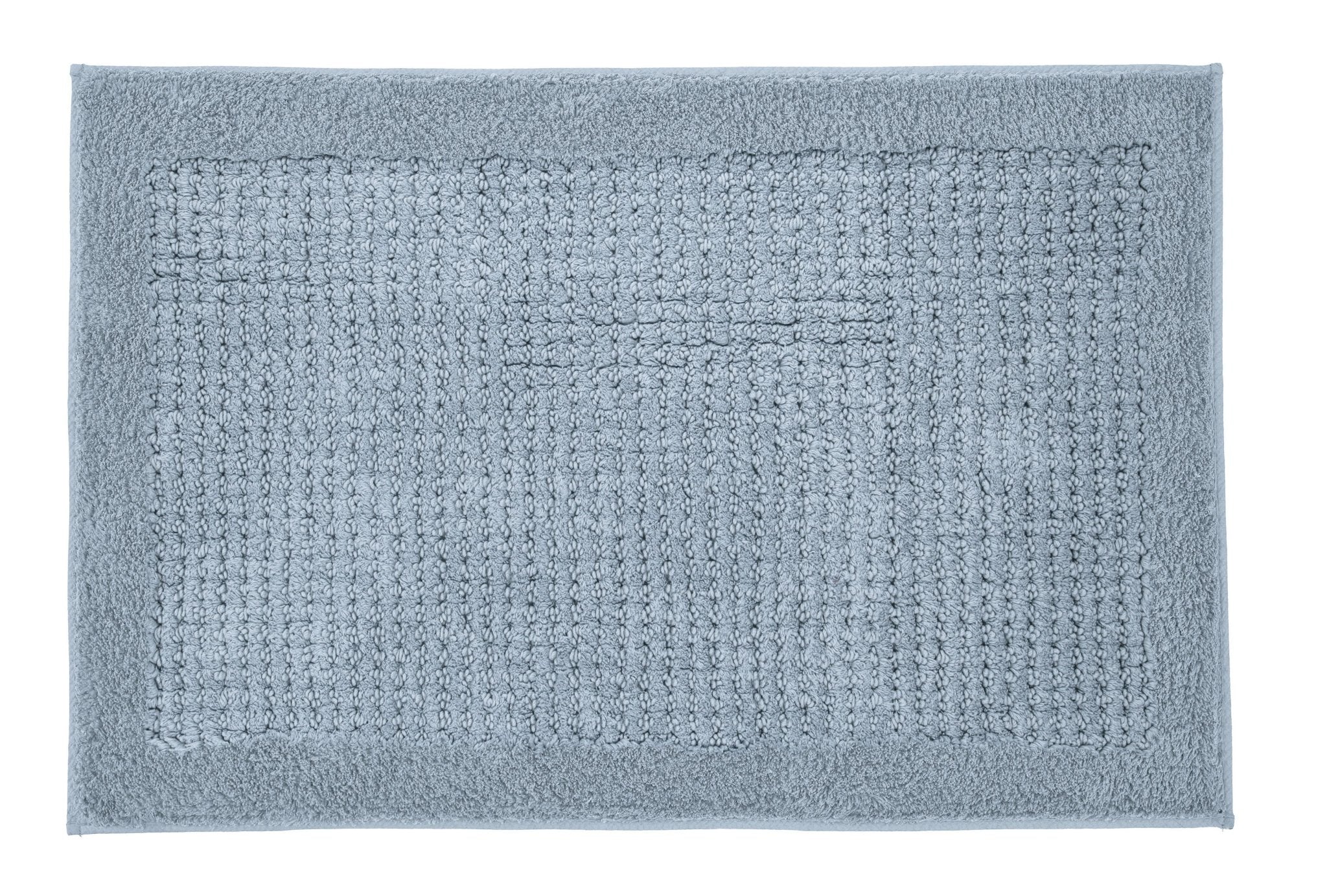 Badteppich NET in Stahlblau 70 x 120 cm liegt flach mit strukturierter Oberfläche.