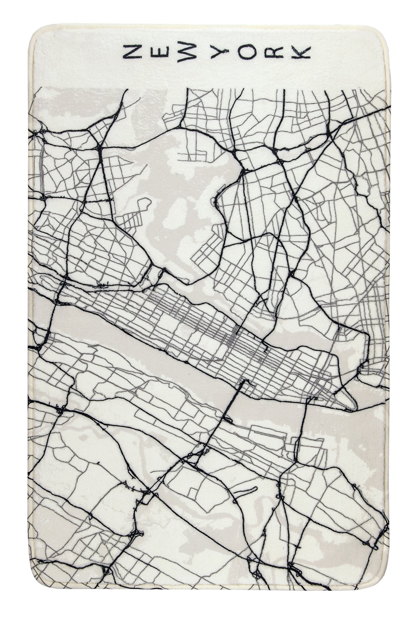 Badematte in Beige mit Stadtplan-Motiv und Schriftzug NEW YORK oben