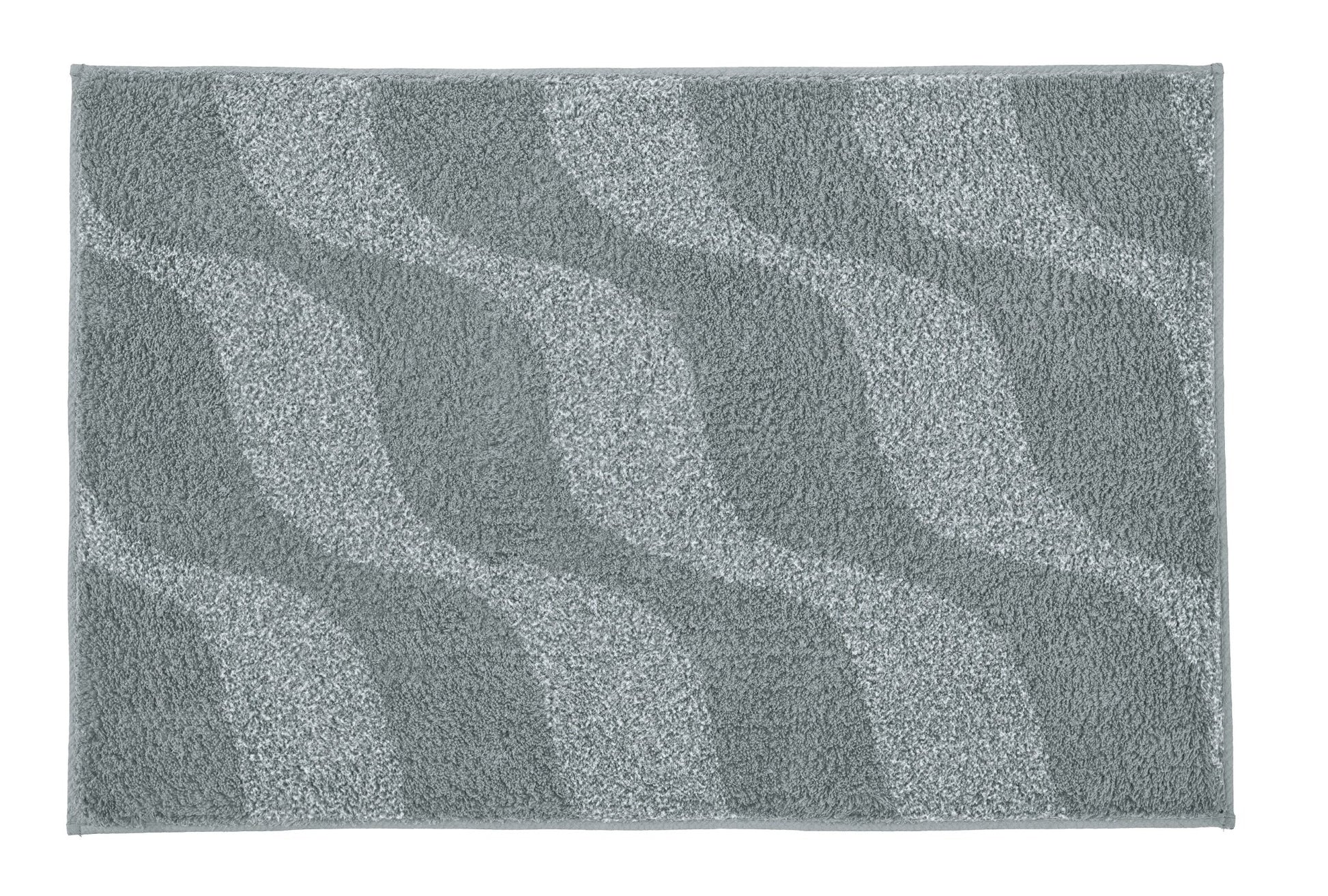 Badteppich ONDA Anthrazit 70 x 120 cm liegt flach mit welligem Muster auf hellem Untergrund.