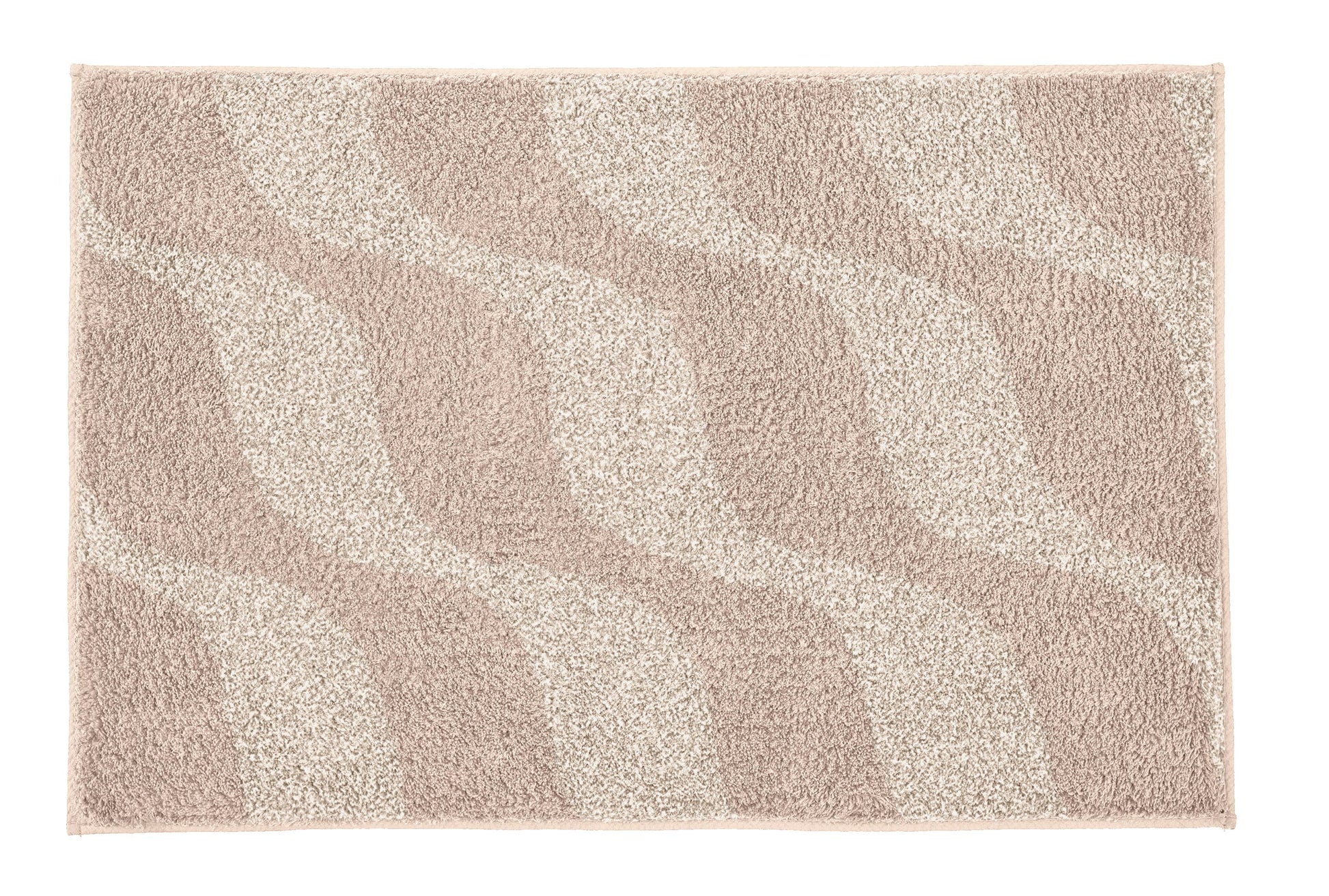 Badteppich ONDA Macadamia 55 x 65 cm mit wellenförmigem Muster in Beige ist von oben zu sehen.