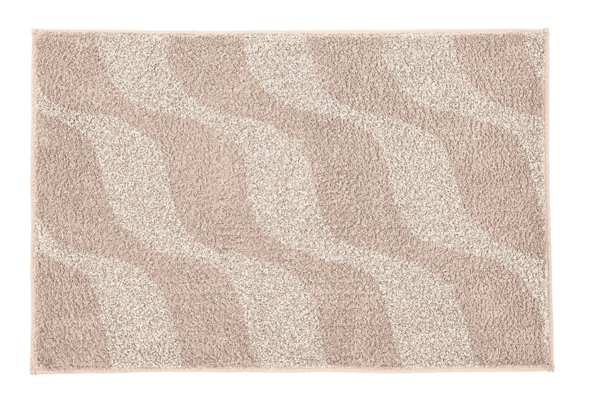 Badteppich ONDA Macadamia 55 x 65 cm mit wellenförmigem Muster in Beige ist von oben zu sehen.