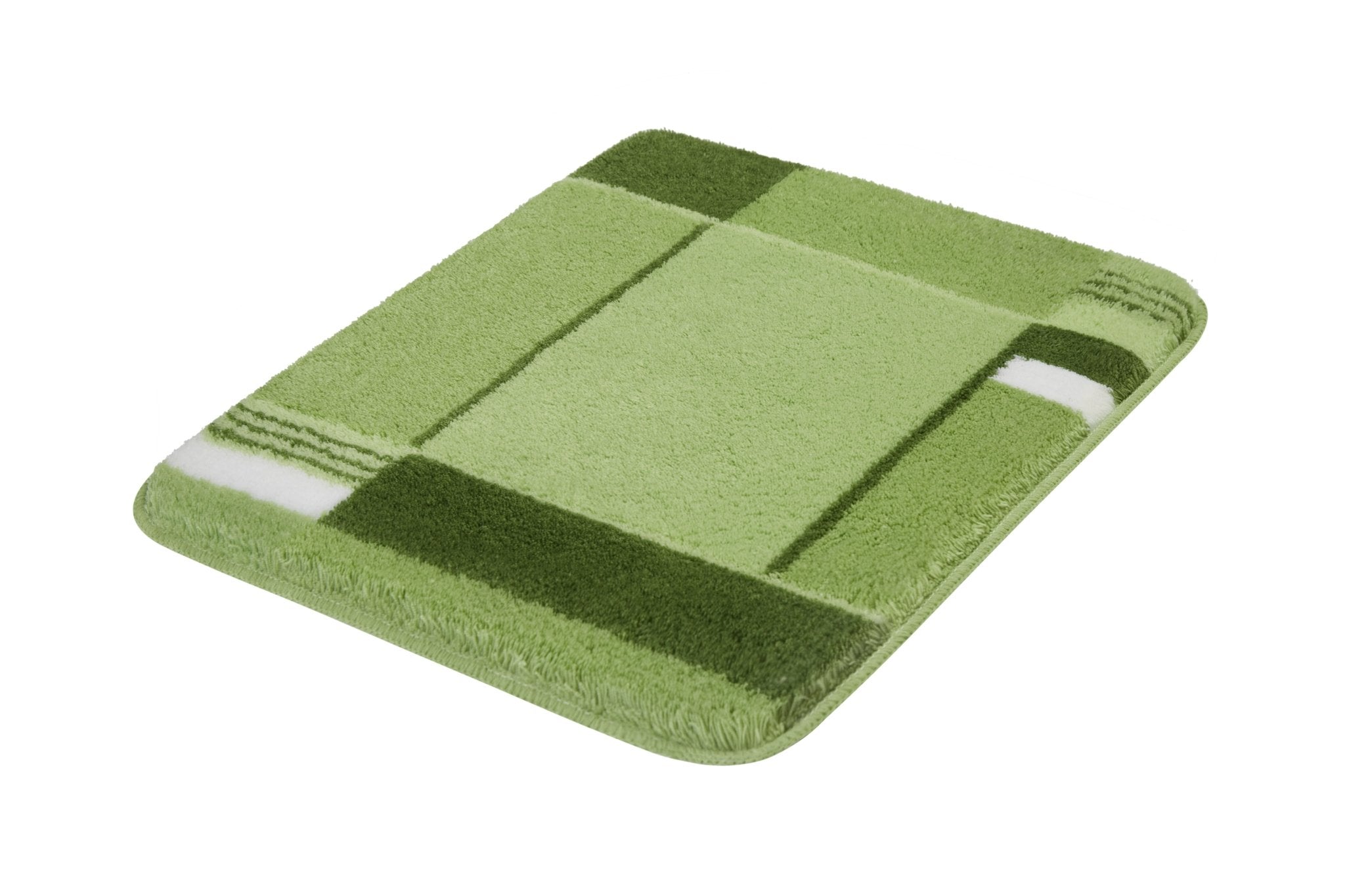 Rechteckige grüne Badematte mit kariertem Muster in verschiedenen Tönen