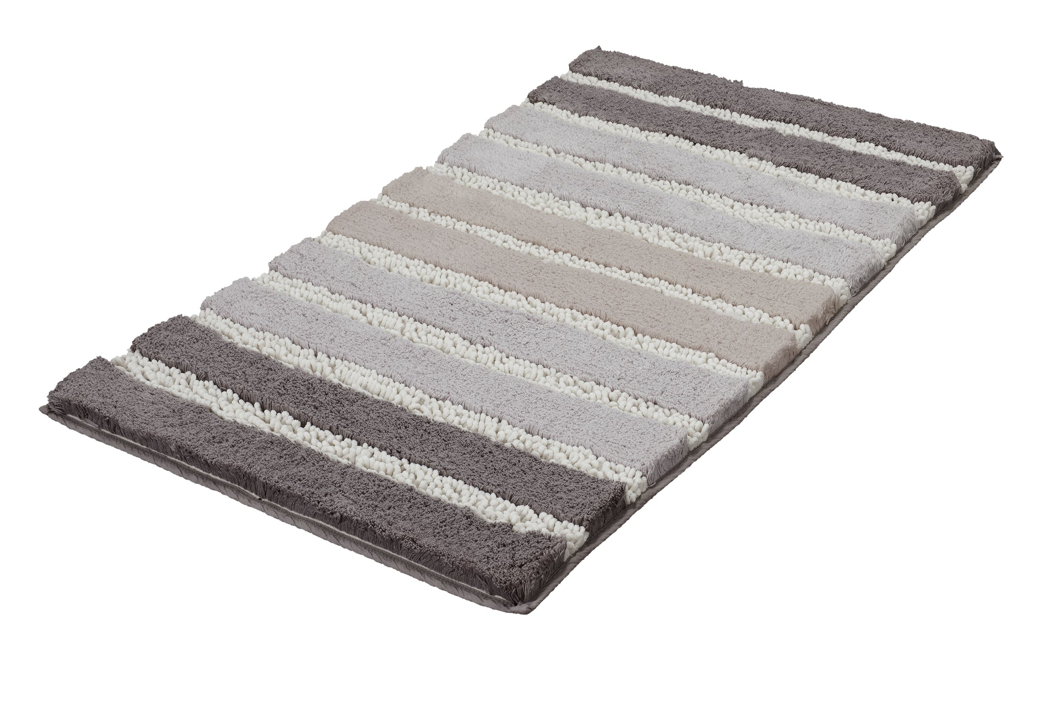 Rechteckiger Badteppich mit grauen, beigen und weißen breiten Streifen