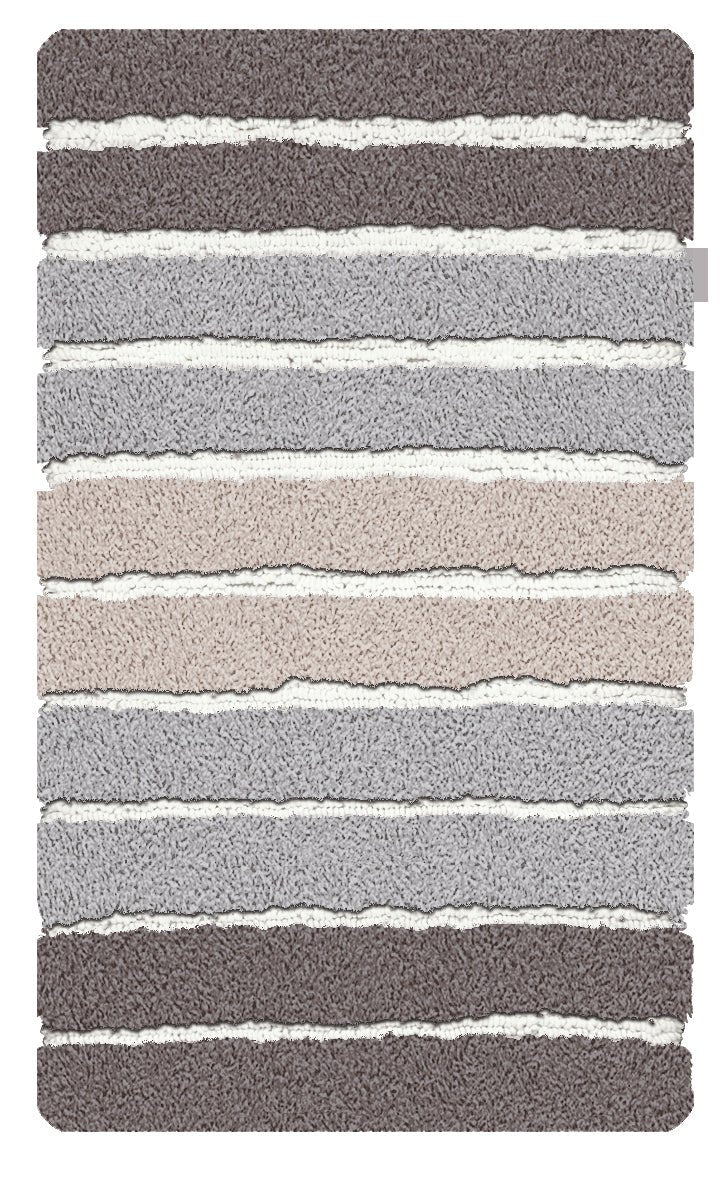 Weiche Badematte mit sanften Querstreifen in Grau, Beige und Cremetönen