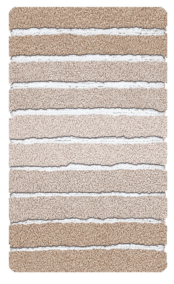 Rechteckige Badematte mit hochflorigen Beige- und Cremestreifenmuster