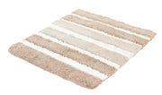Beiger Badezimmerteppich mit breiten weißen und hellbraunen Streifen