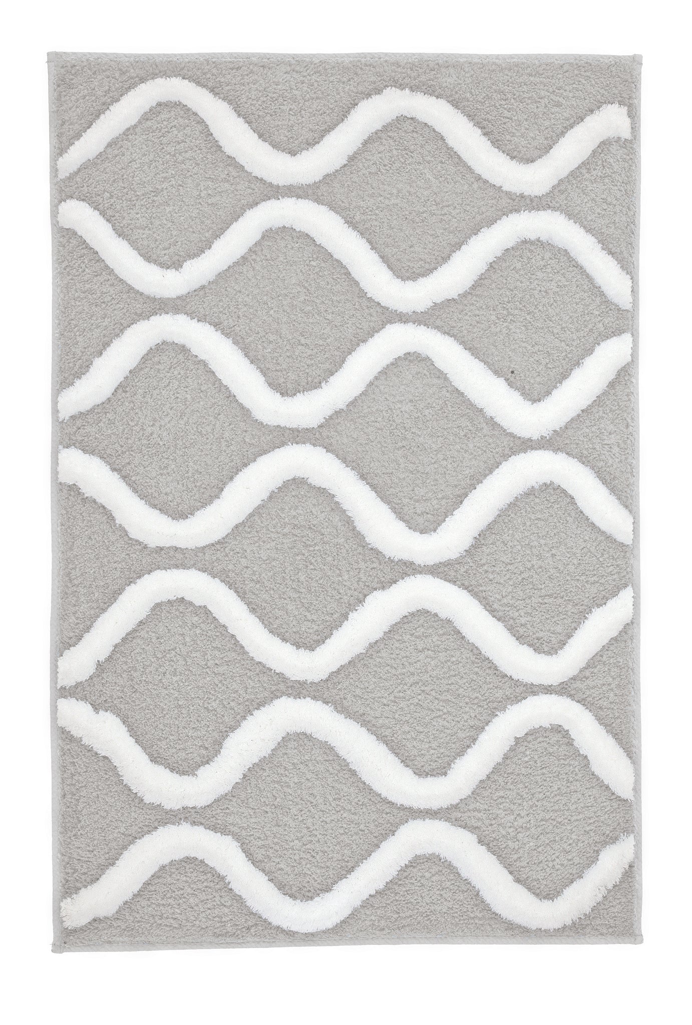 Badteppich PIANA Auster 60 x 90 cm liegt von oben sichtbar mit weißen Wellenmustern.