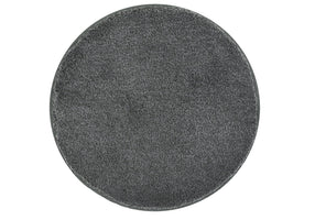 Runder, dunkelgrauer Badteppich mit dichter, weicher, floriger Oberfläche