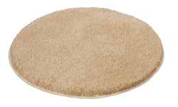 Runder, beigefarbener Badteppich mit sehr dichtem, hochflorigem Flor