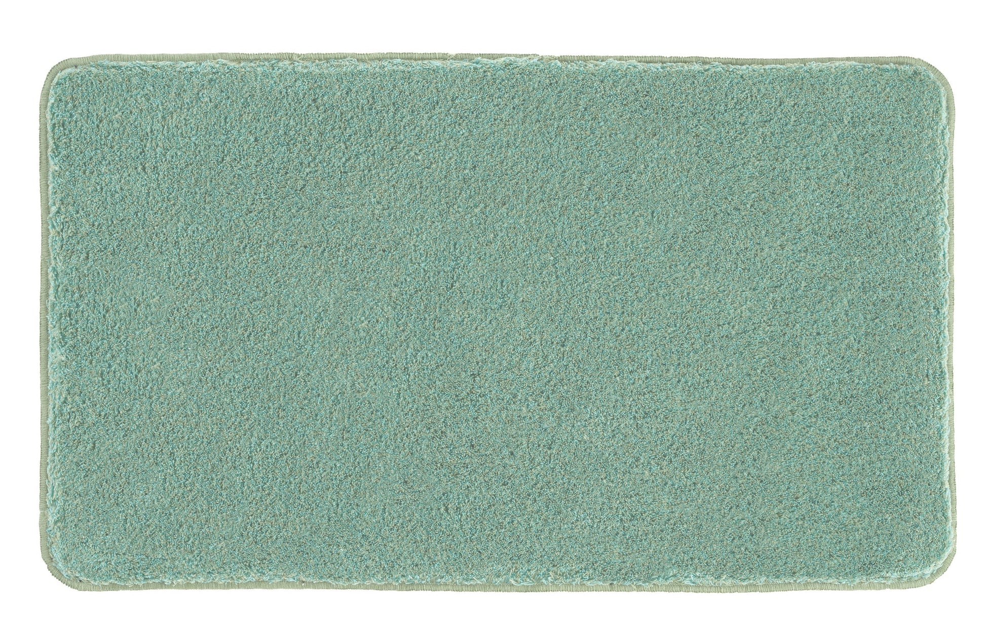 Rechteckiger Badteppich RELAX Maledivia in Türkis liegt flach auf hellem Untergrund.
