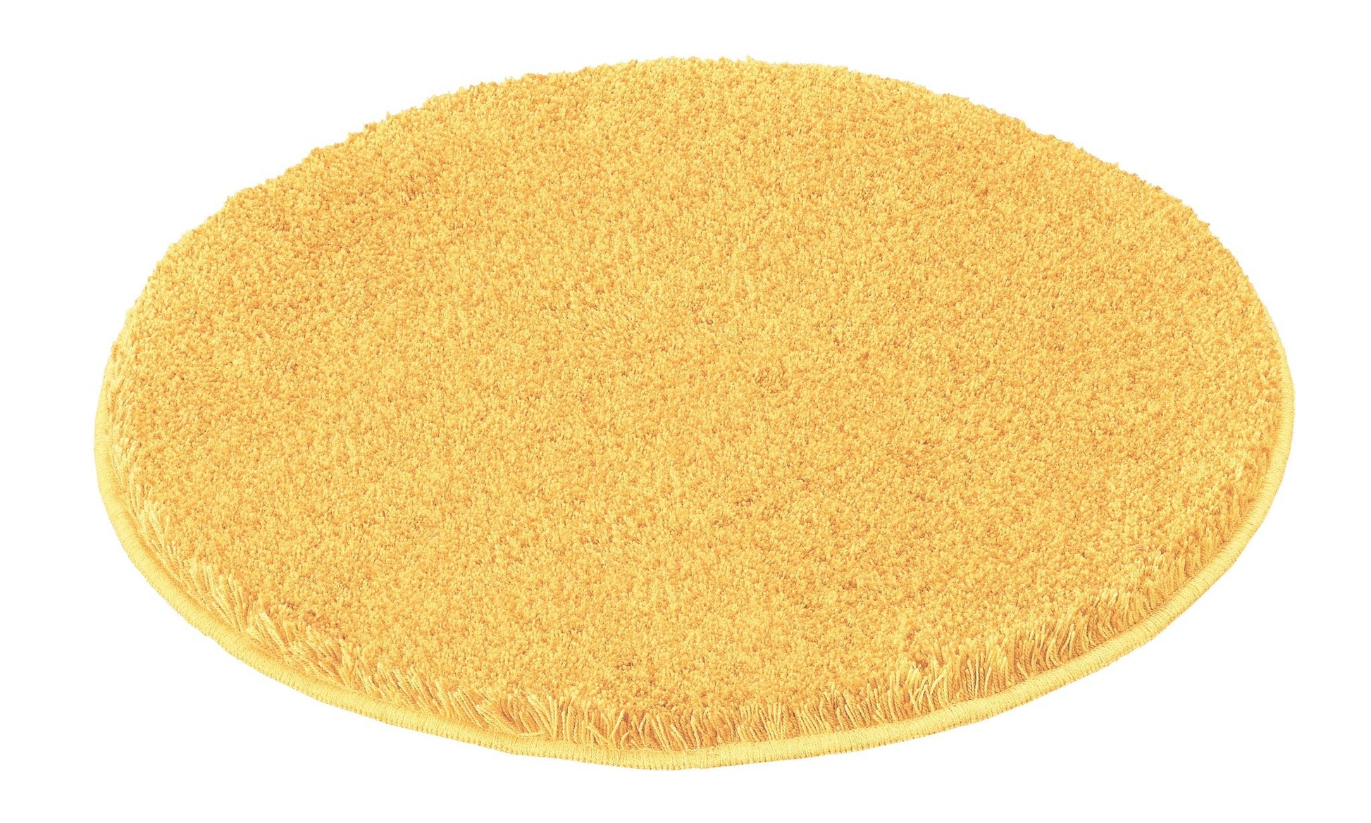 Runder Badteppich RELAX Mimose 100 cm liegt flach und zeigt seine weiche, gelbe Oberfläche.