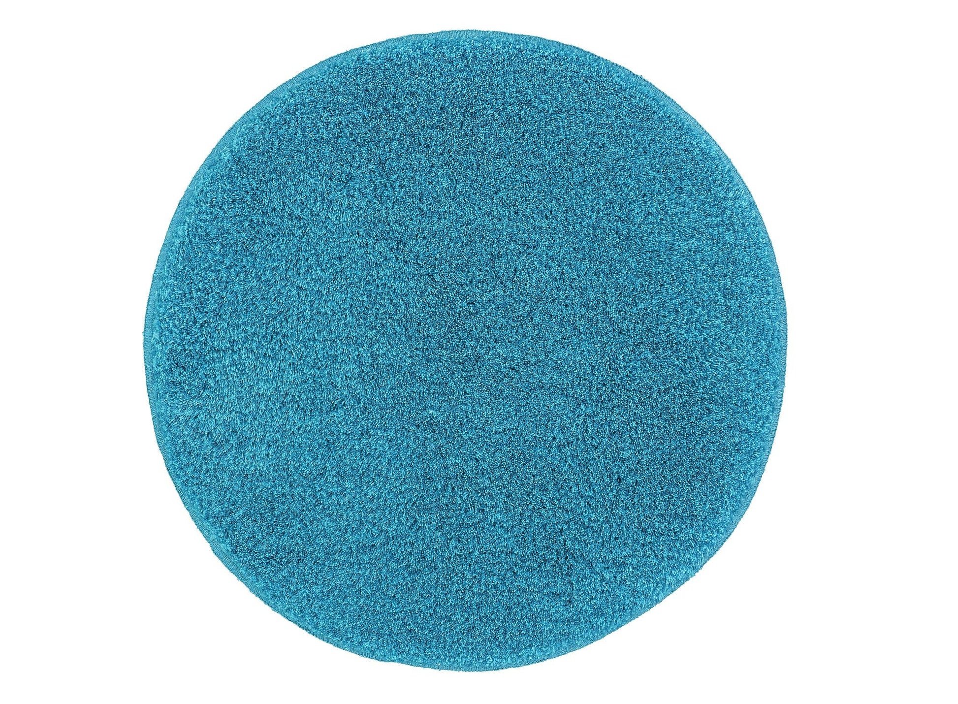 Runder Badteppich RELAX Pazifik 100 cm in kräftigem Türkis liegt flach auf hellem Untergrund.