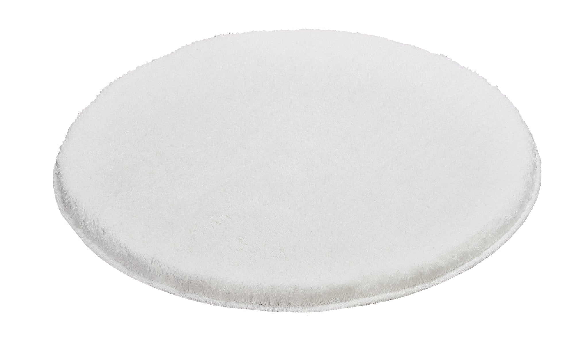 Runder Badteppich RELAX in Polarweiß mit 100 cm Durchmesser liegt flach auf dem Boden.
