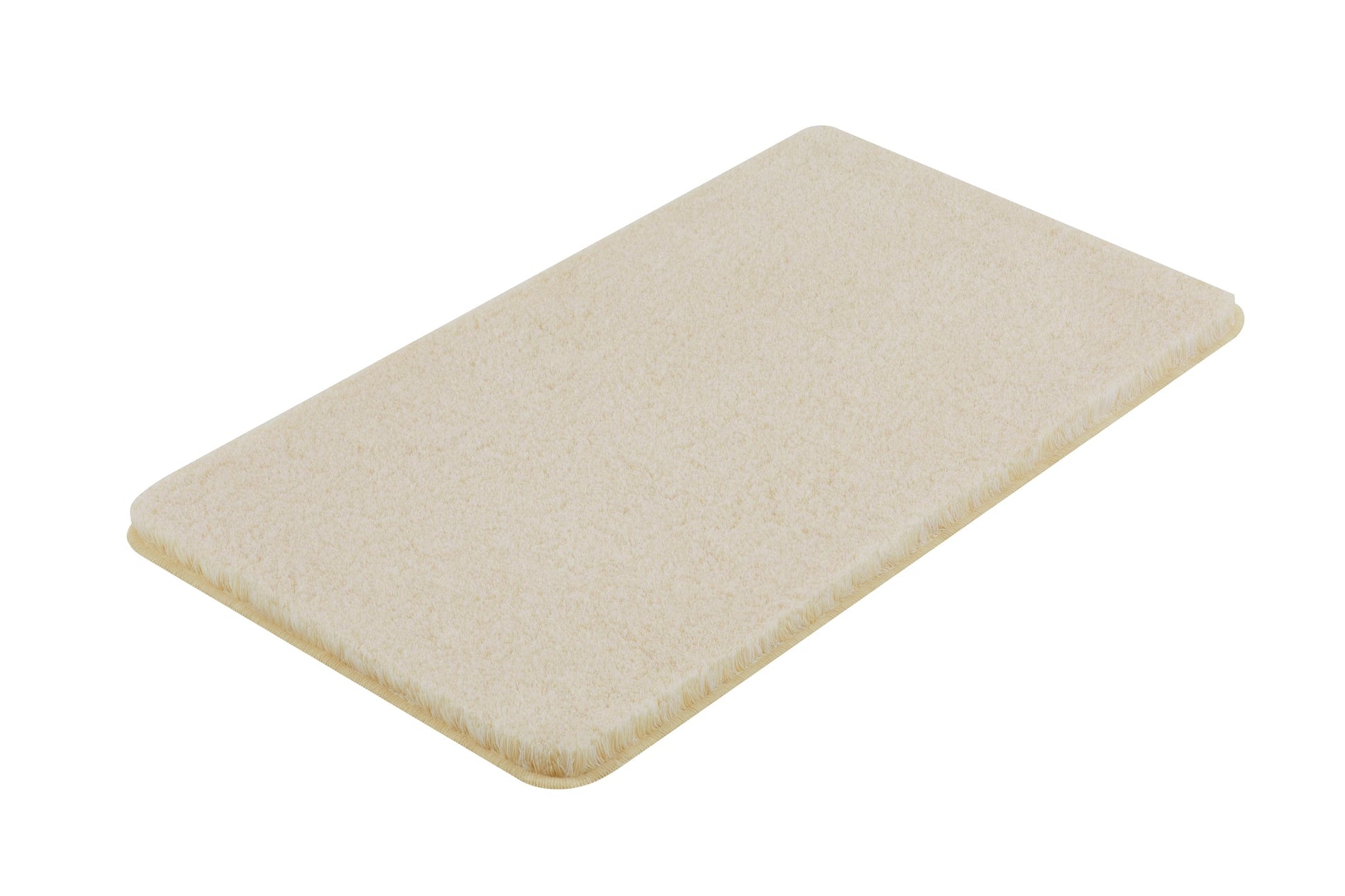 Badteppich RELAX sandbeige 70 x 120 cm liegt rechteckig auf hellem Untergrund.
