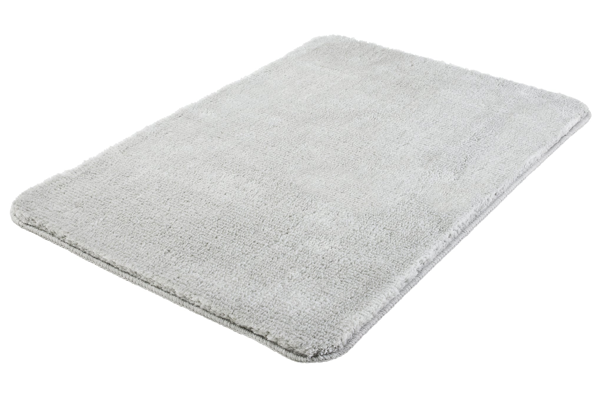 Rechteckige hellgraue Badematte mit weicher, dicht gewebter Oberfläche