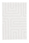 Weißer Badteppich mit geometrischem Linienmuster.