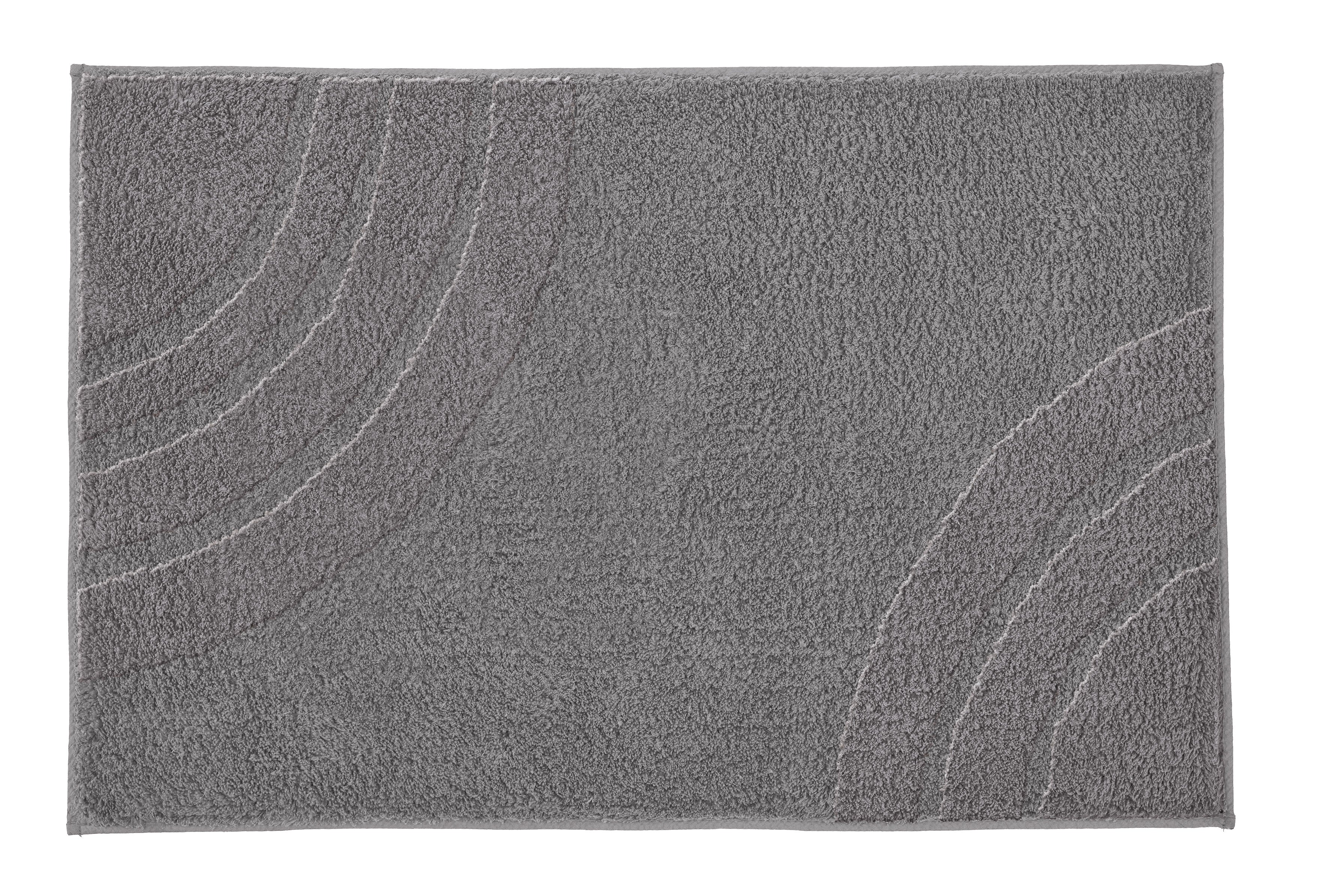 Graue Badematte mit dezentem Bogenmuster auf weicher Oberfläche