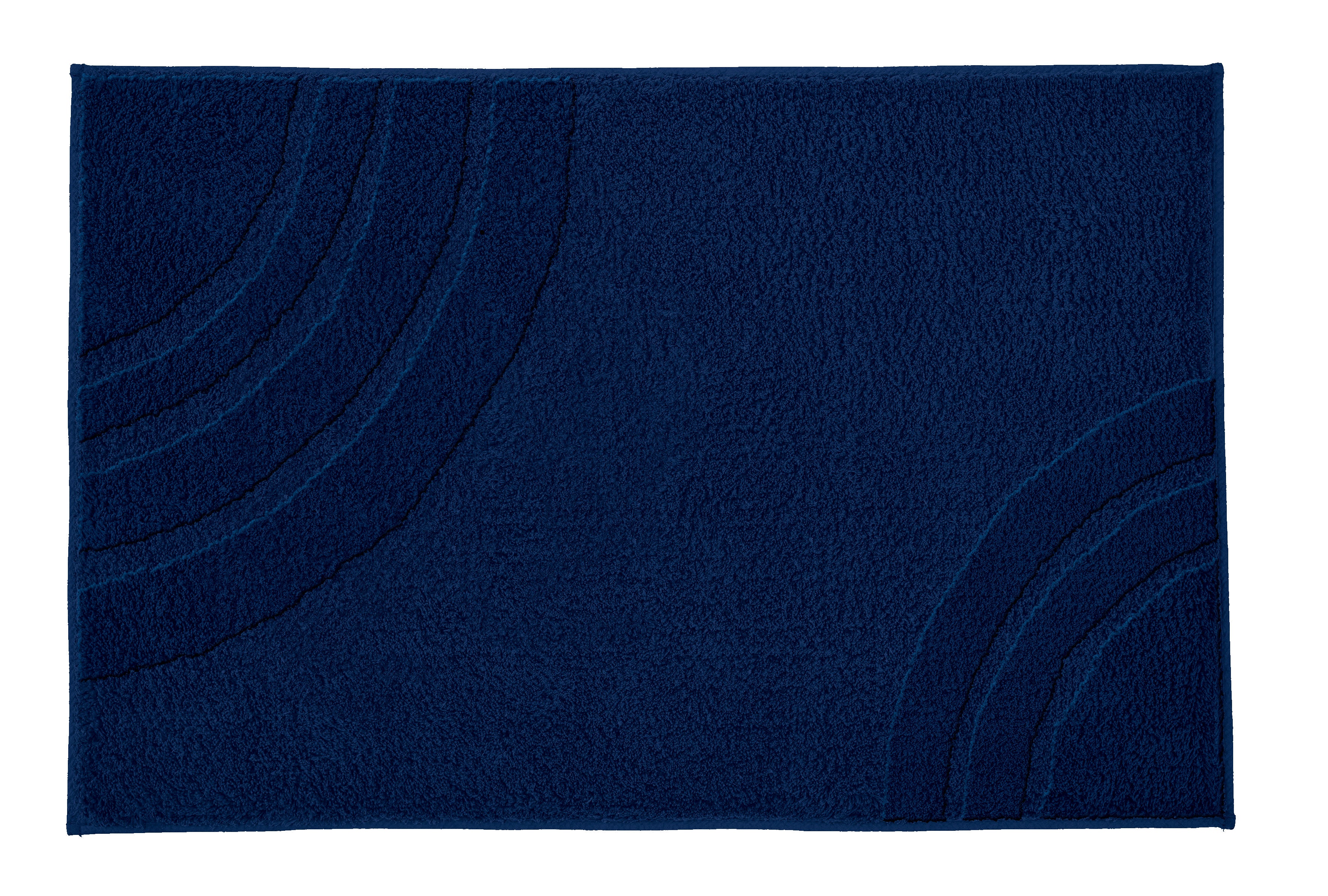 Dunkelblauer rechteckiger Badteppich mit dezenten Bogenmustern