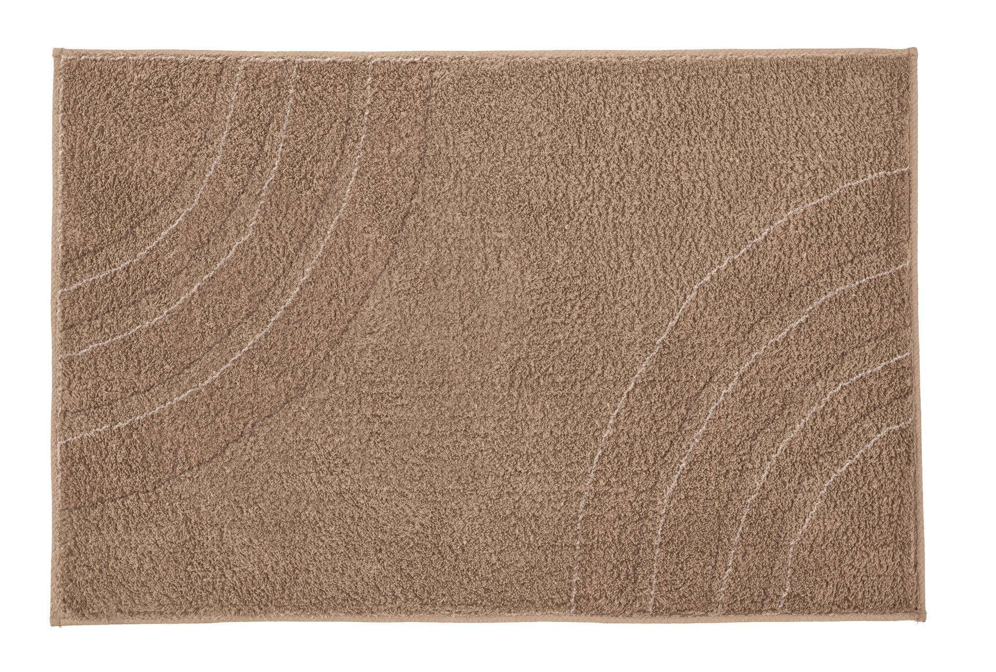 Badteppich SATURN in Taupe 70 x 120 cm liegt flach mit dezentem Bogenmuster.