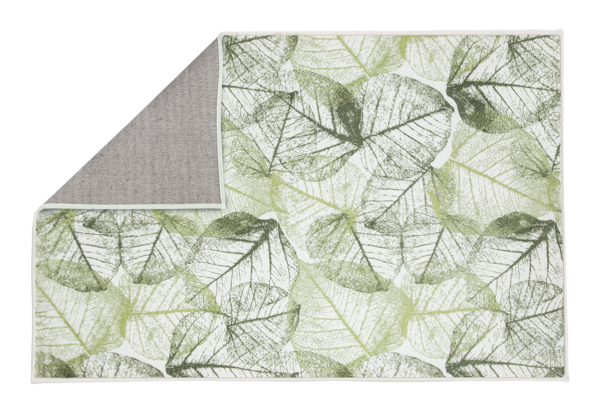 Badteppich SELVA Forest 60 x 90 cm mit grünem Blattmuster liegt flach auf hellem Untergrund.