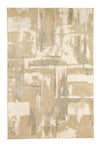 Abstrakter Teppich in Beige und silberfarbigen Pinselstrukturen.