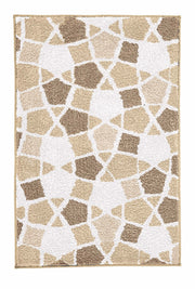 Badteppich SINTRA Macadamia 70 x 120 cm mit beigem und weißem Mosaikmuster von oben fotografiert.