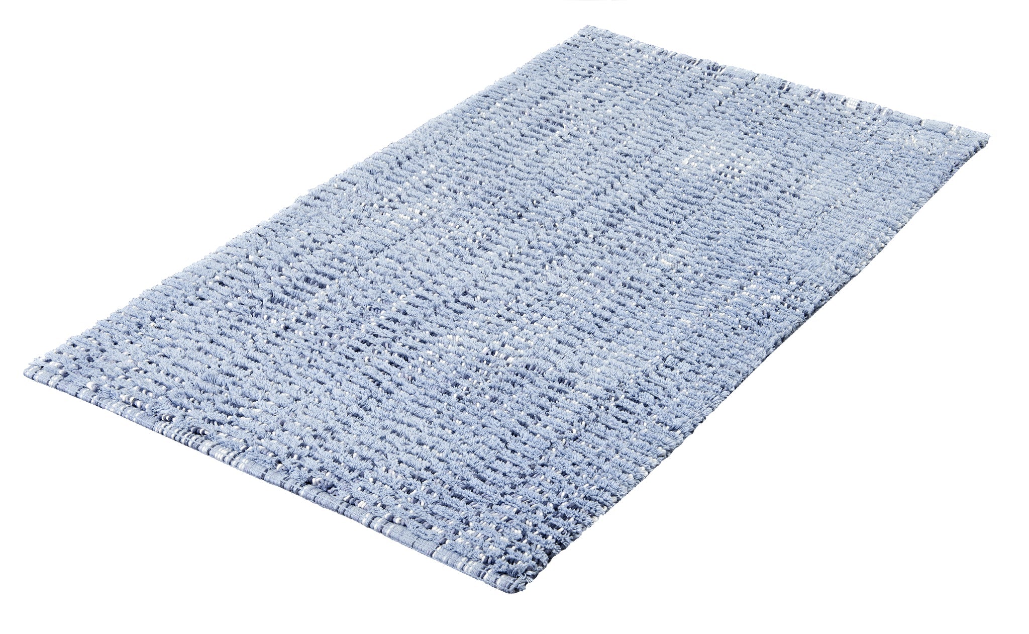 Rechteckiger hellblauer Badezimmerteppich mit dichter, weicher Struktur