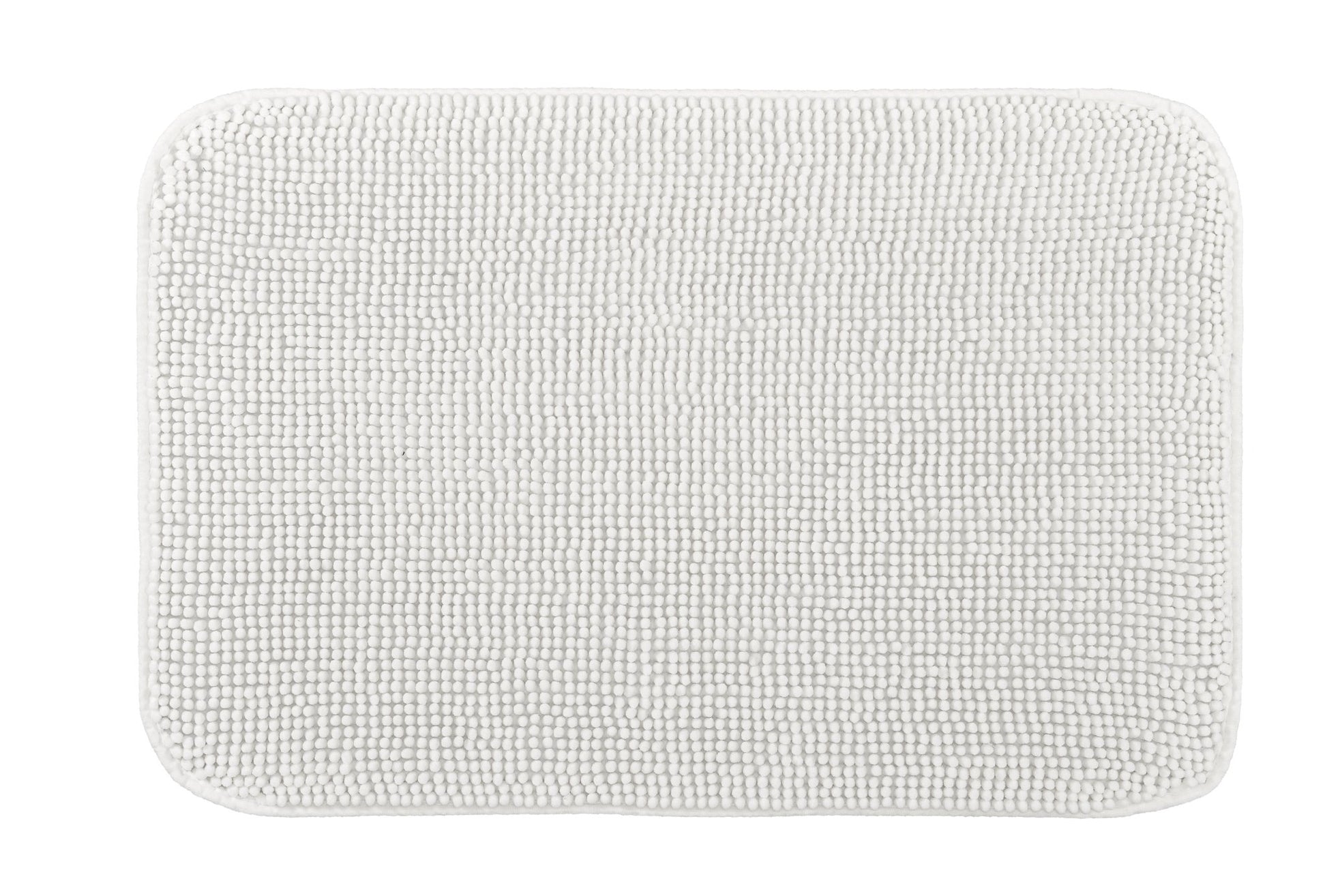 Weiße rechteckige Badematte mit weicher, strukturierter Oberfläche unten