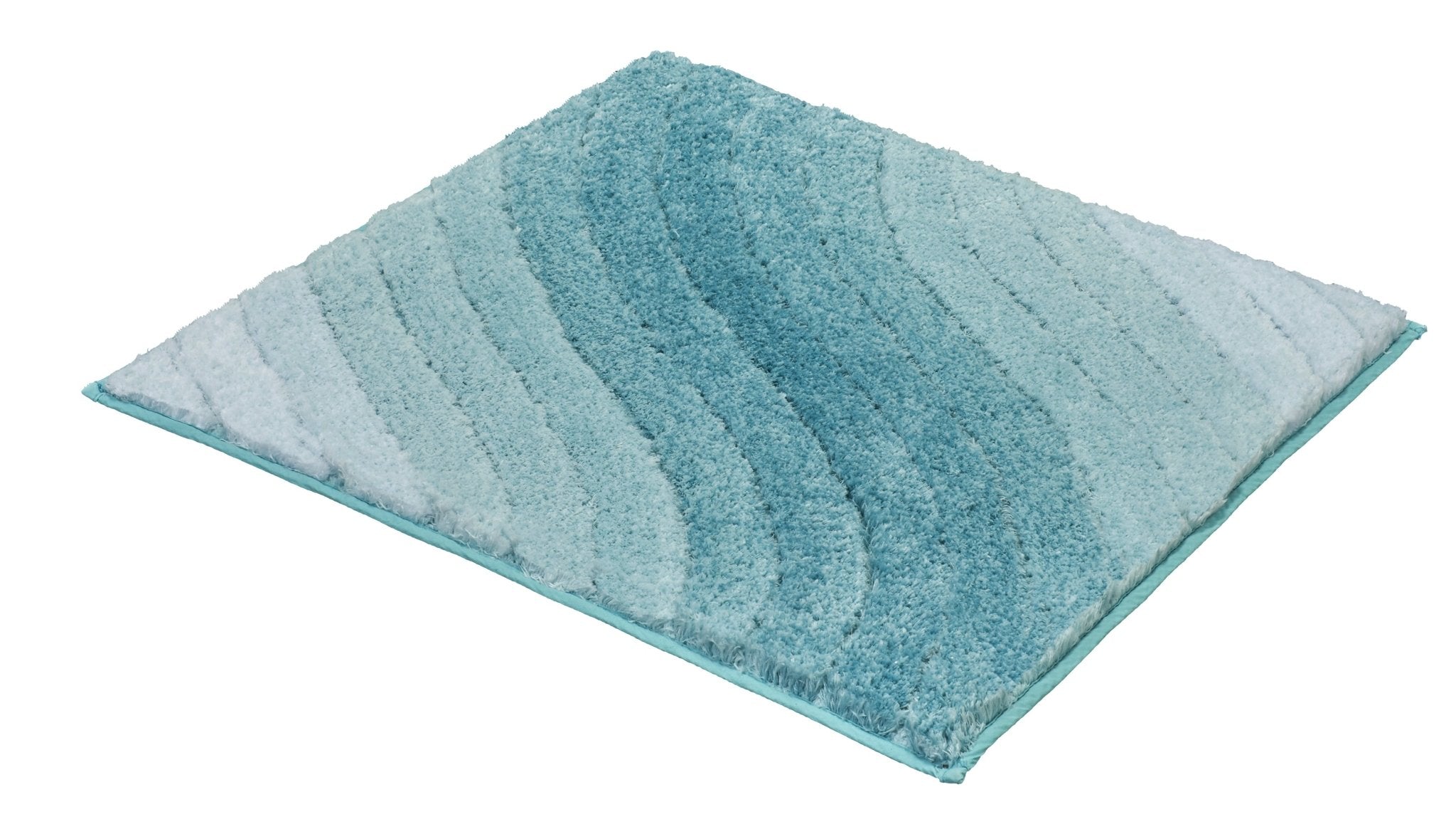 Rechteckige Badematte mit welligen Streifen in Blau- und Türkistönen