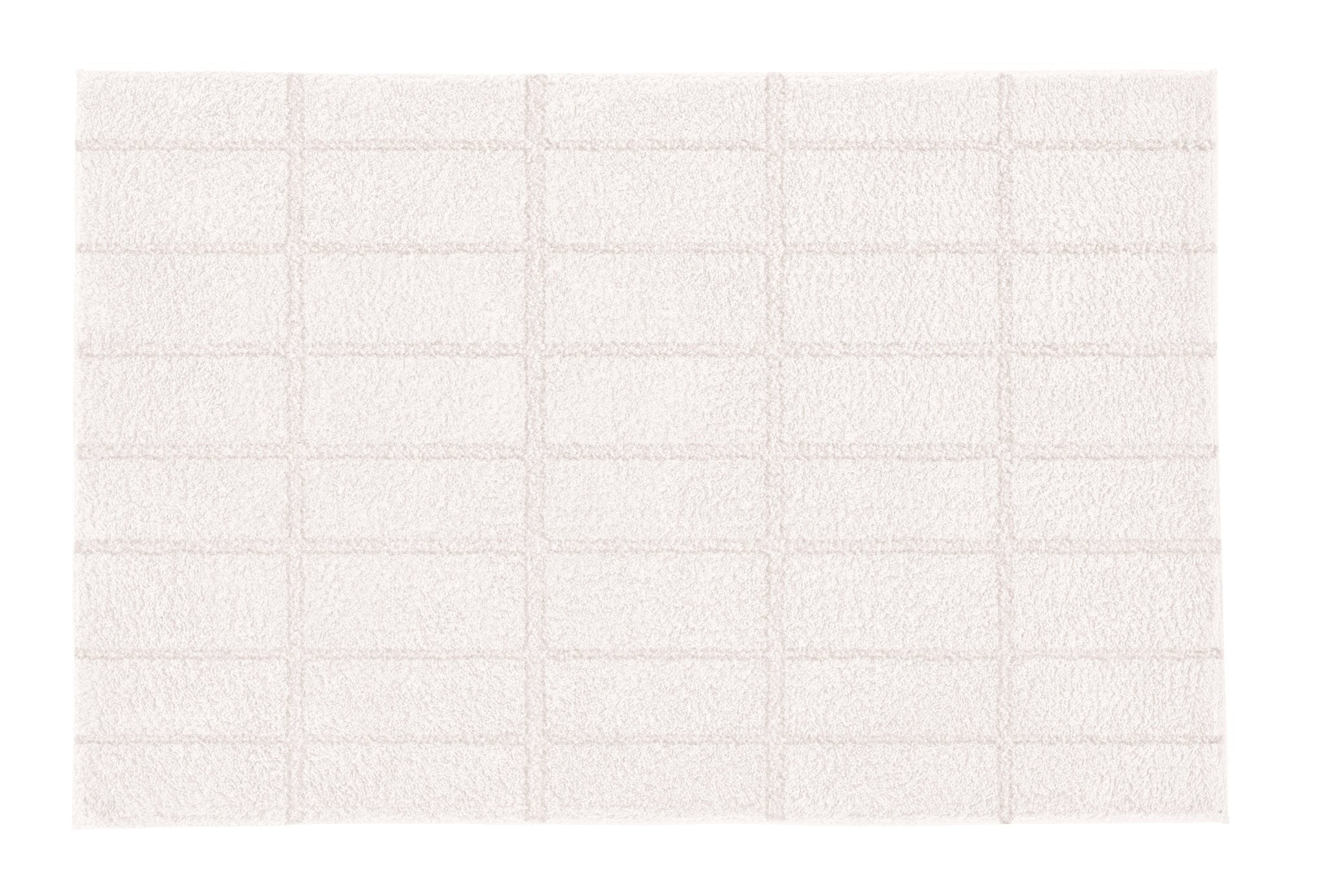 Weißer Badteppich mit weicher Hochflor-Oberfläche im Karomuster