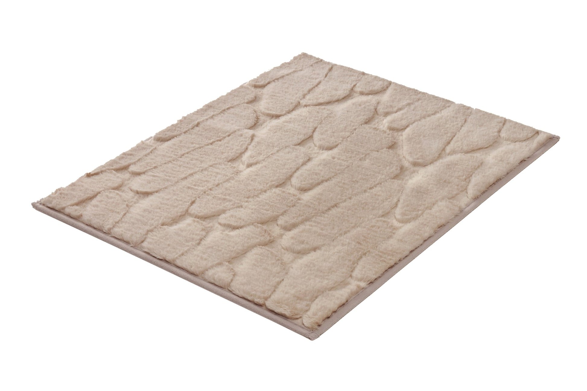 Badteppich TONDO seidenfarben 50 x 60 cm liegt flach und zeigt seine strukturierte Oberfläche.