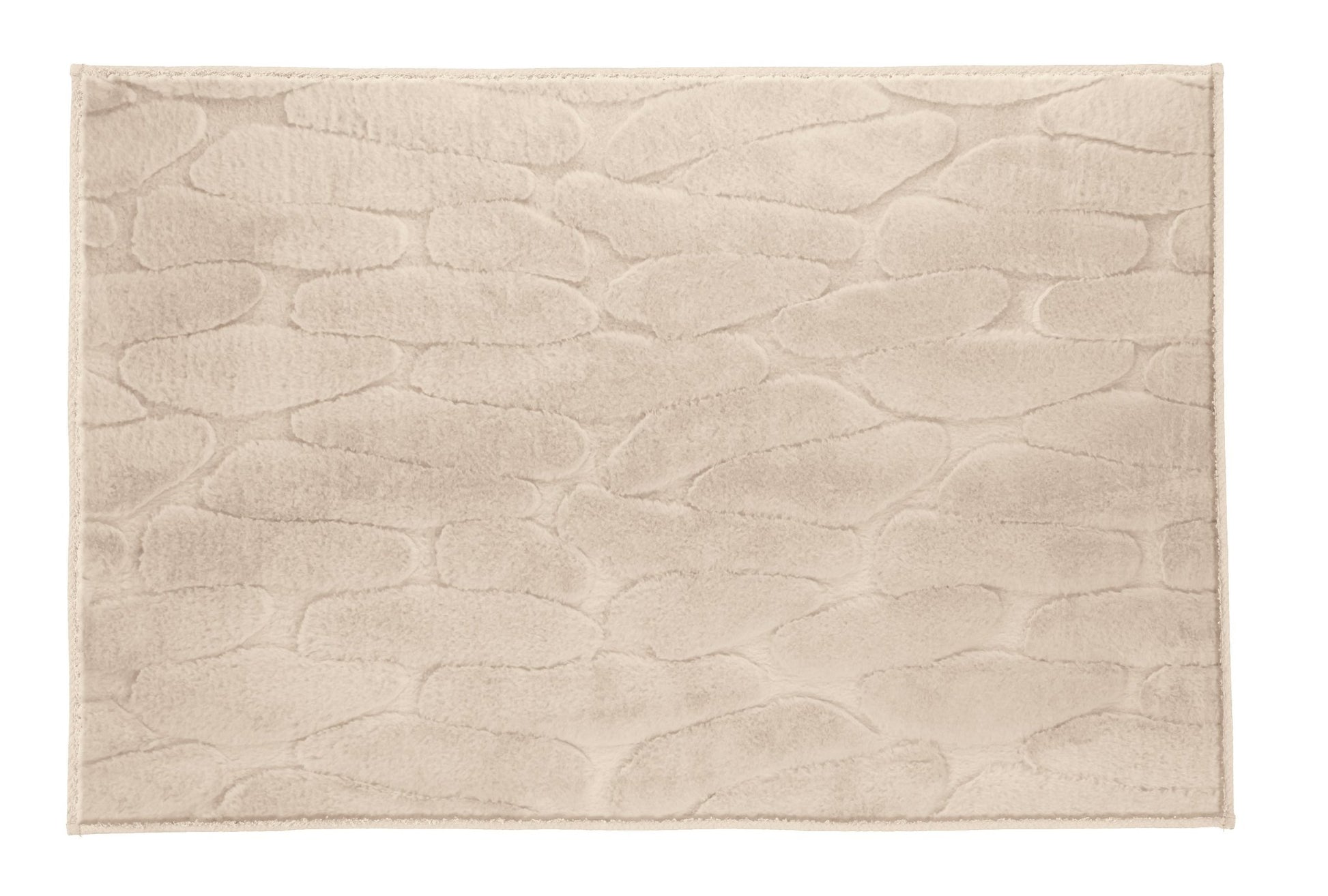 Badteppich TONDO seidenfarben 60 x 90 cm liegt flach und zeigt eine strukturierte Oberfläche.