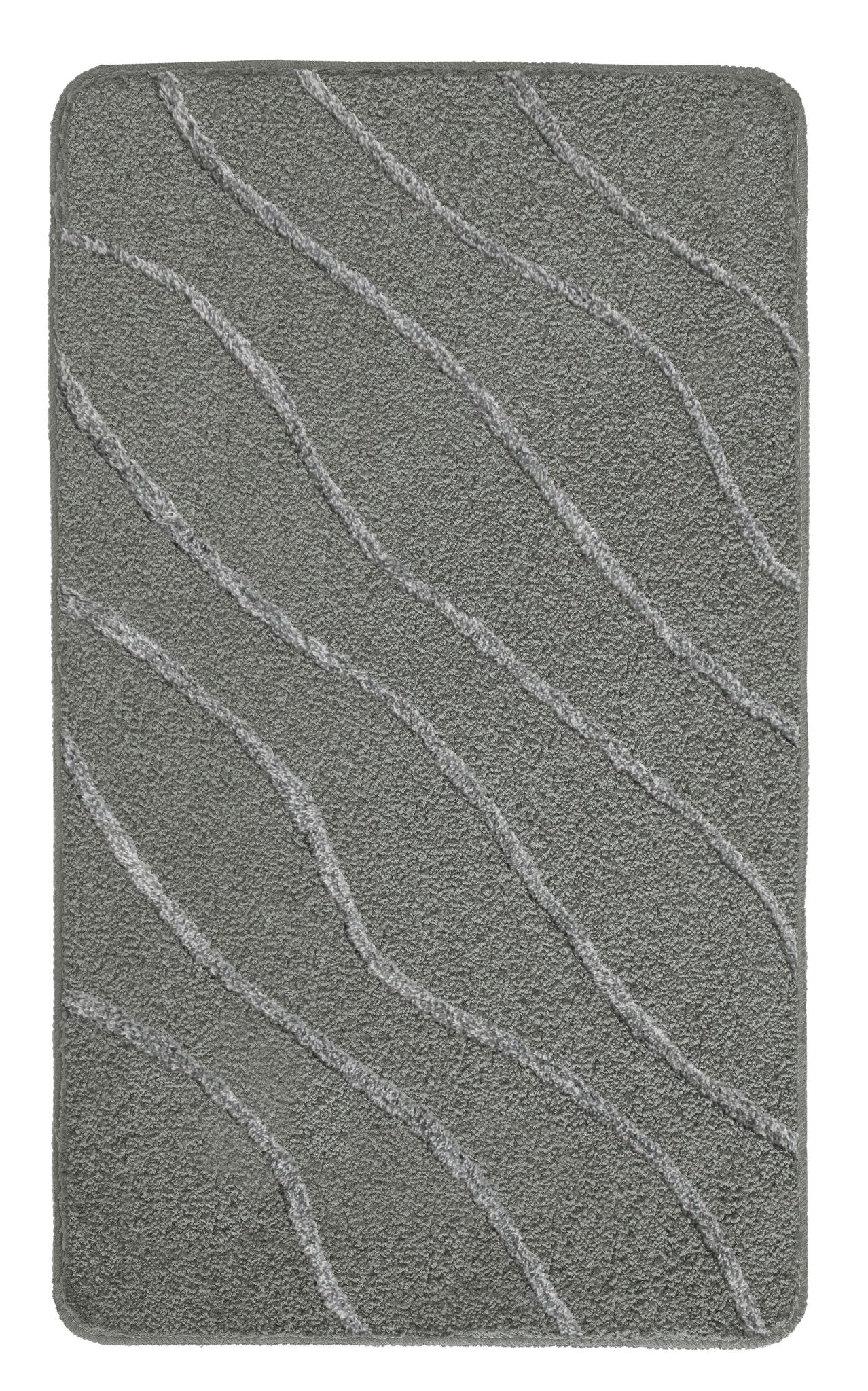 Badteppich TRAM Anthrazit 80 x 140 cm liegt flach und zeigt ein dezentes Wellenmuster.