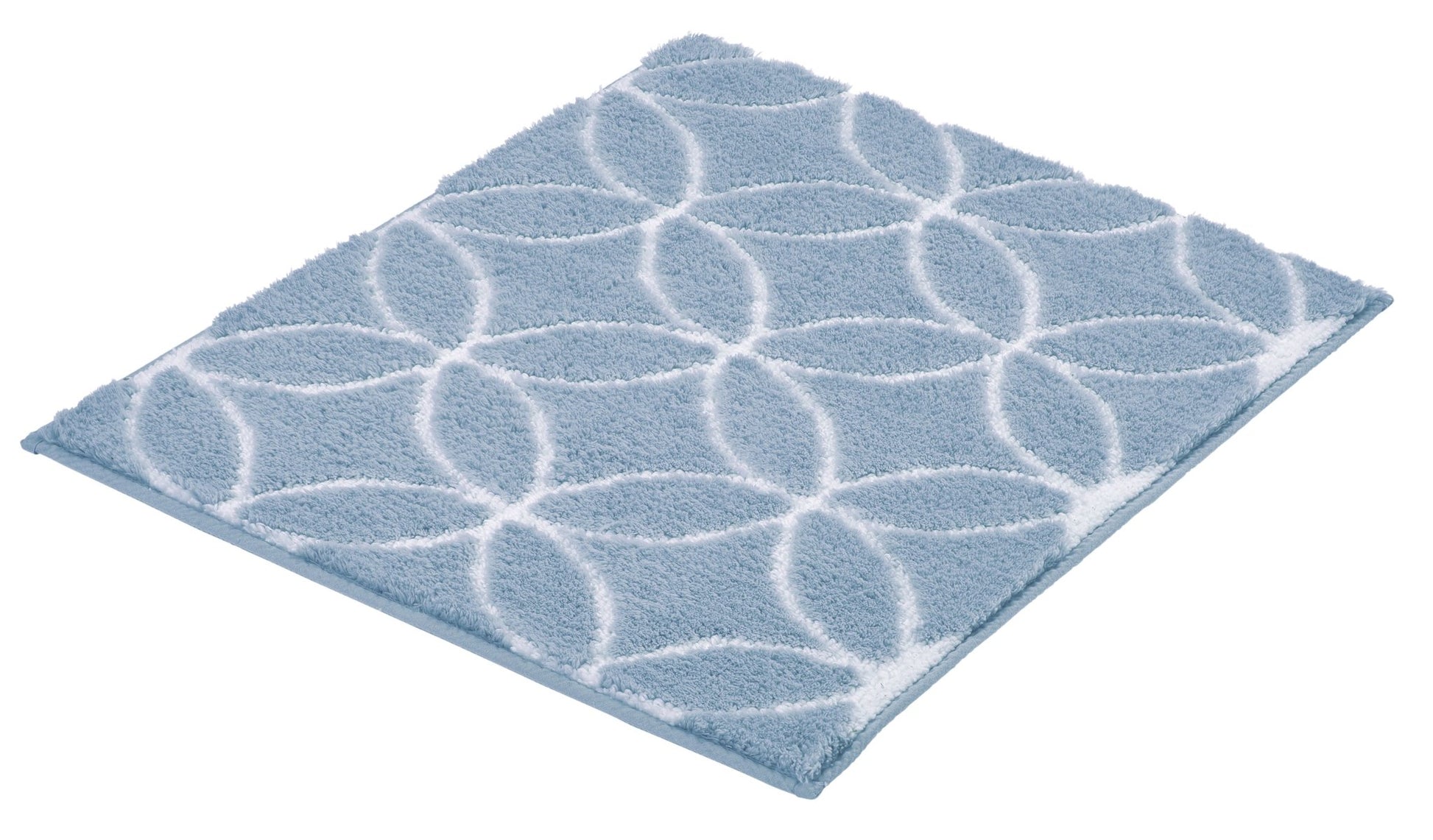 Hellblaue Badematte mit weißem, kreisförmig-ornamentalem Linienmuster