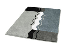 Rechteckiger Badteppich in Grau und Blau mit welligem Linienmuster