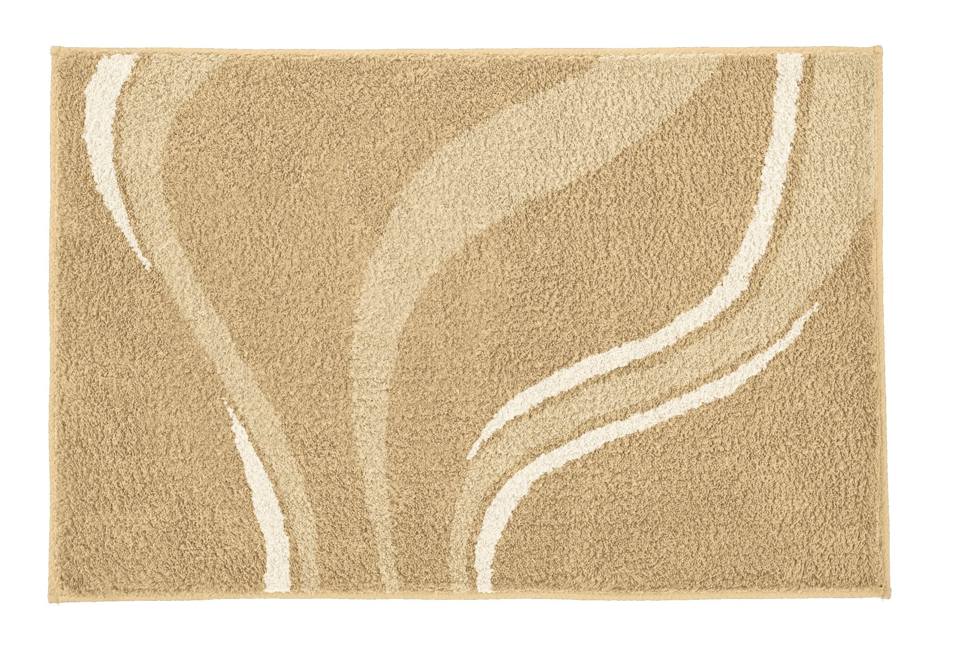 Der Badteppich VENTO Bahamabeige 60 x 90 cm zeigt helle geschwungene Streifen.