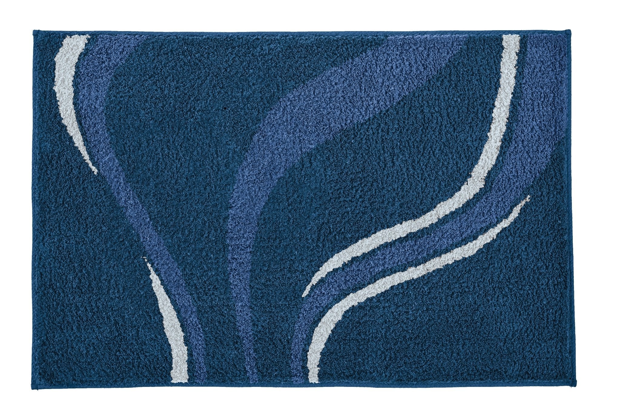 Badteppich VENTO Mare 70 x 120 cm liegt flach mit blauem, wellenförmigem Muster.