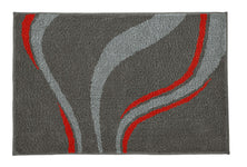 Graue Badematte mit geschwungenen roten und hellgrauen Streifen-Design