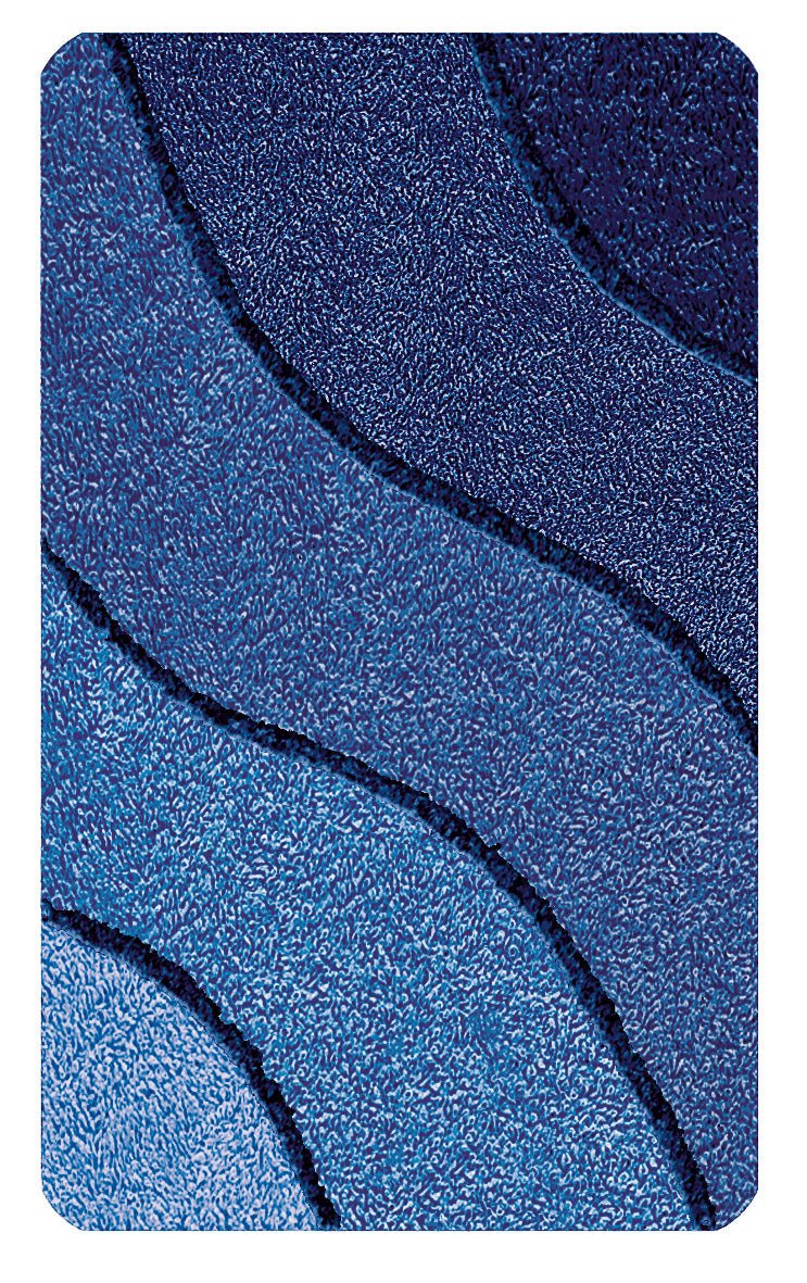Blaue Badematte mit wellenförmigem Muster in verschiedenen Blautönen