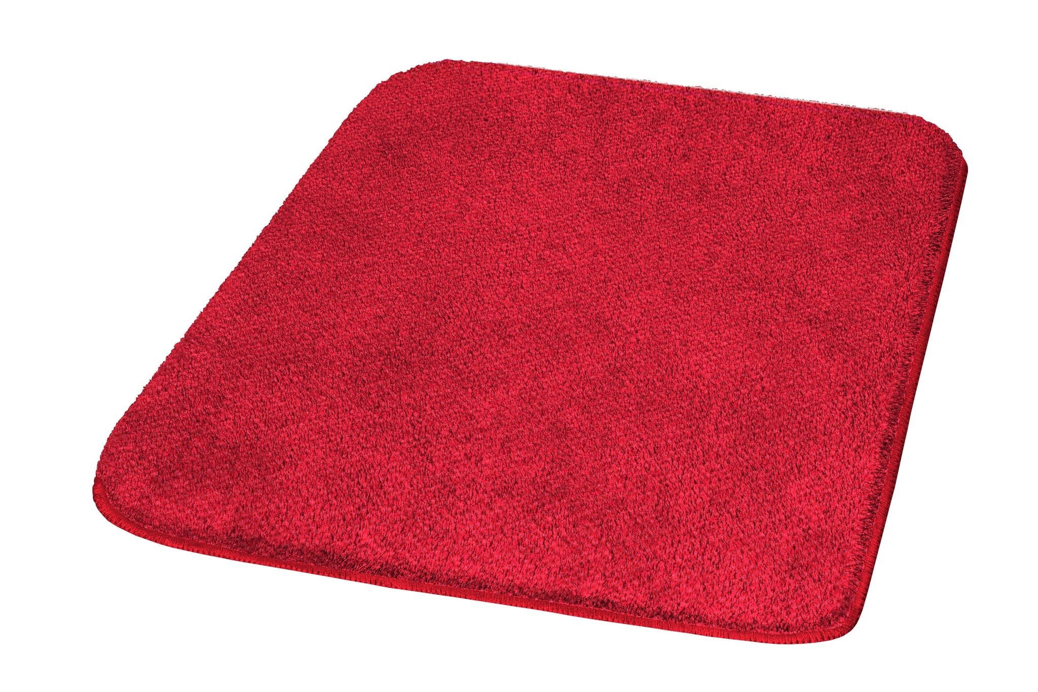Roter rechteckiger Badteppich aus Hochflor mit abgerundeten Ecken
