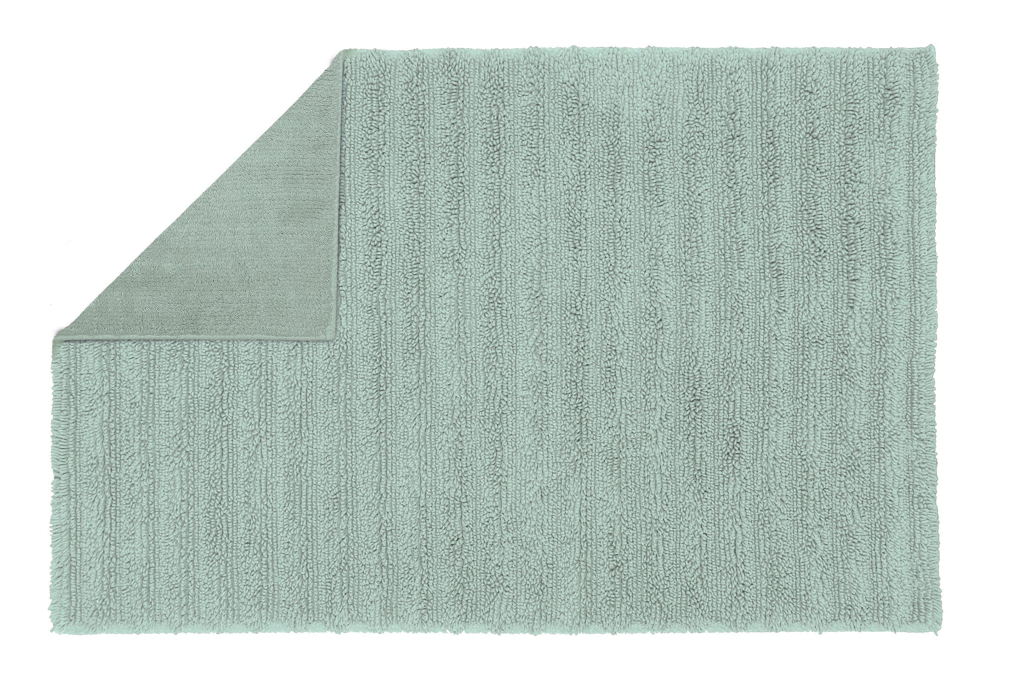 Quadratische mintgrüne Badematte mit umgeschlagener Ecke, gerippt
